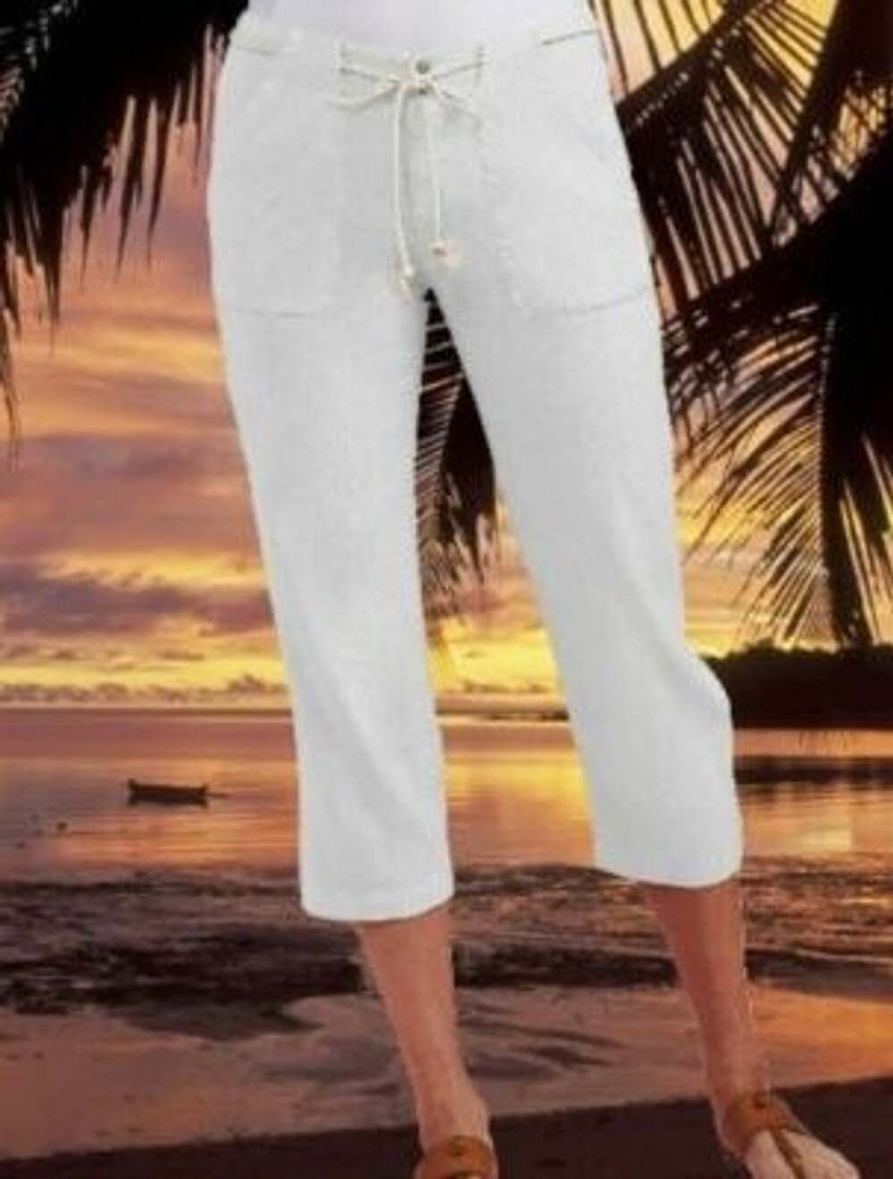 Fresh Produce Del Mar Capri Size Large White Linen Blend Crop Pants NWT